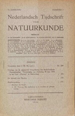 Volume: 1  Viscositeit Verslag van de algemeene Vergadering der Nederlandsche Natuurkundige Vereeniging op Zaterdag 30 Juni 1934 in het Lab " Physica" te Amsterdam De Inhoud van Physica Boekbesprekinq