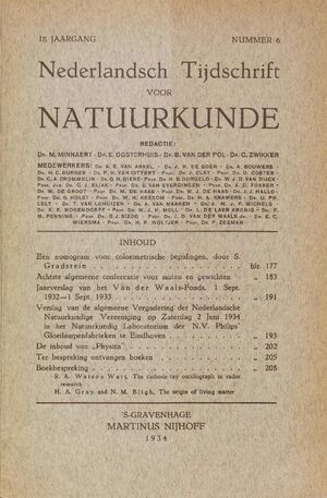 Volume: 1  Een nomogram voor colorimetrische bepalingen Achtste algemeene conferentie voor maten en gewichten Jaarverslag van het Van Der Waals-Fonds, 1 Sept. 1932 - 1 Sept. 1933 Verslag van de alqemeene Vergadering der Nederlandsche Natuurkundige Vereeniging op Zaterdag 2 Juni 1934 in het Natuurkundige Laboratorium der N.V. Philips Gloeilampenfabrieken te Eindhoven De inhoud van "Physica" Ter bespreking ontvanqen boeken Boekbespreking