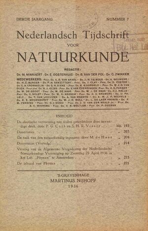 Volume: 3  De elastische vervorming van stalen gascilinders door inwendige druk Dissertaties De taak van den natuurkundig ingenieur Dissertaties \(Vervolg\) Verslag van de algemeene Vergadering der Nederlandsche Natuurkundige Vereeniging op Zaterdag 25 April 1936 in het lab "Physica" te Amsterdam De inhoud van Physica