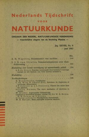 Volume: 28  Atoommassa's van nucliden Demonstratieproeven over vloeistofstroming Korte Mededeling over recente vooruitgang op natuurkundig gebied Mededeling Boekbesprekingen