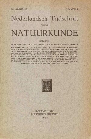 Volume: 1  Nieuwere inzichten in de Scheikunde Rotatie van moleculen of molecuulgroepen in kristalroosters Verslag van de Algemeene Vergadering der Nederlandsche Natuurkundige Vereeniging op Zaterdag 29 Septermber 1934 in het Lab ,,Physica" te Amsterdam Internationale eenheden Mededeeling Boekbespreking