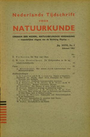 Volume: 27  De Wet van Ohm De klokparadox in de zg. relativiteitstheorie Varia Boekbesprekingen Theory of Elasticity  Handbuch der Physik Confluent hypergeometric functions Modern University Physics The Physics of mass, length and time Diffraction gratings as measuring scales Proceedings of the International Conference on Structure and Properties of Thin Films, held at Bolton Landing Philosophie und Naturwissenschaft in der Sovjetunion Introduction to quantum field theory Plasma Physics Atomphysik in der Schule