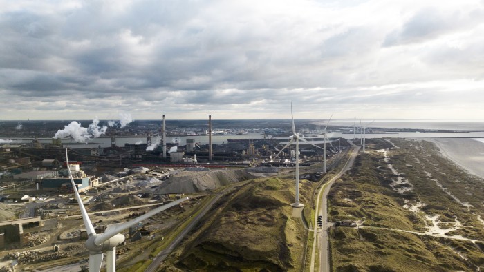 Ijmuiden, The Netherlands - May 14th 2023 - Aerial view of a large steel manufacturing plant